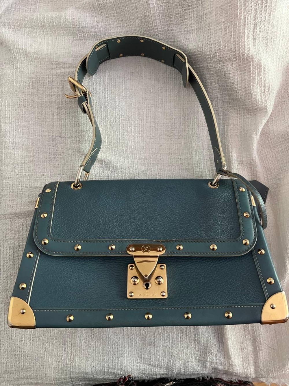 Louis Vuitton Suhali Leather Teal Shoulder Bag with Gold Hardware